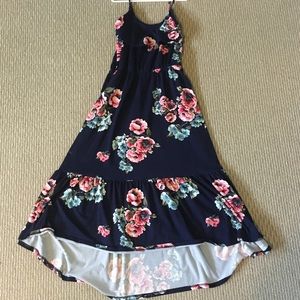 Navy blue dress with pink and blue flowers,Woman’s